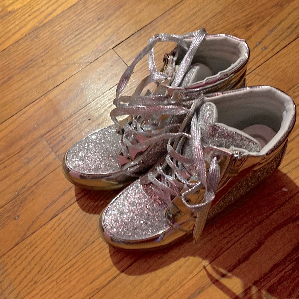 Glitter wedge boots